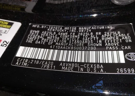 2025 Toyota Camry Se from USA, damaged, VIN 4T1DAACK8SU037290